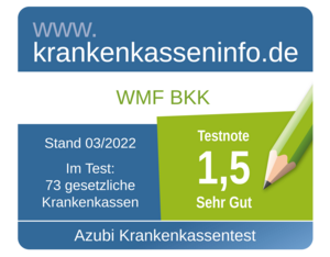 Testnote 1,5 für die WMF BKK – krankenkasseninfo.de Azubi-Krankenkassentest Stand 03/2022